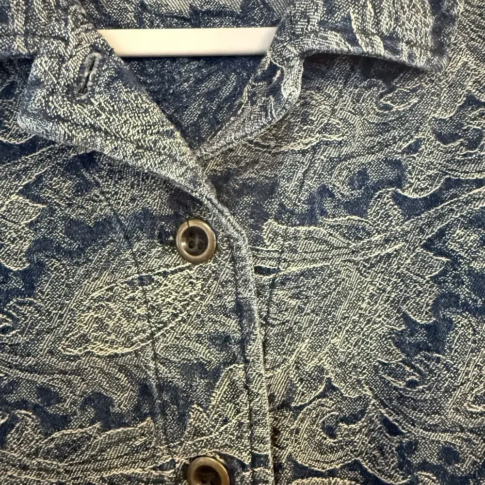 Chicos Denim Jacket Sz 2 (LG 12) Paisley Brocade Casual Lightweight‎ 100% Cotton
